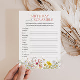 Wildflower Birthday Word Scramble Game with Answers Printable