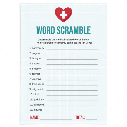 Nurses Party Game Word Scramble with Answers Printable by LittleSizzle
