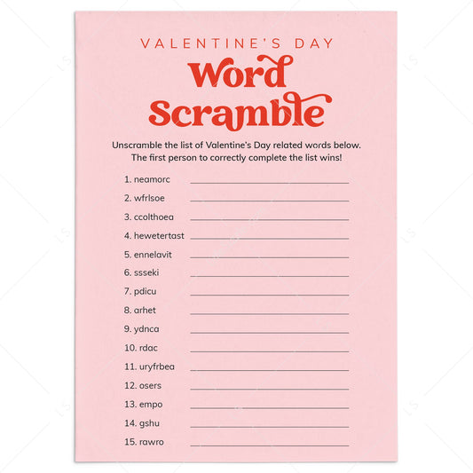 Valentine's Day Word Scramble Printable with Answers by LittleSizzle