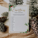 Greenery Christmas Party Game Word Scramble with Answers