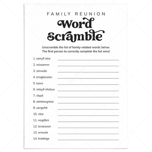 Printable Family Reunion Word Scramble with Answers by LittleSizzle