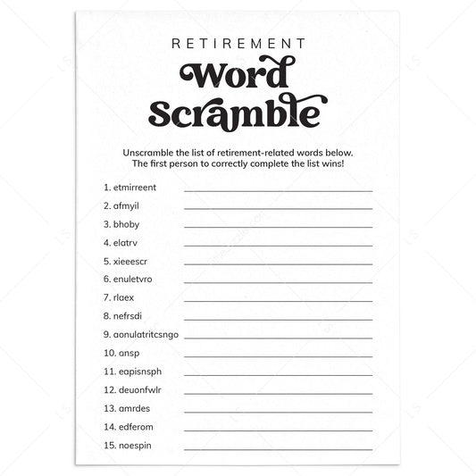 Office Retirement Party Game Printable Word Scramble with Answer Key by LittleSizzle