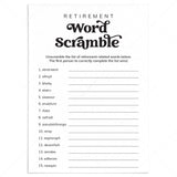 Office Retirement Party Game Printable Word Scramble with Answer Key by LittleSizzle
