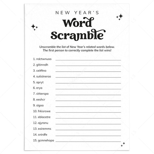 New Year's Eve Word Scramble Game with Answers Printable by LittleSizzle