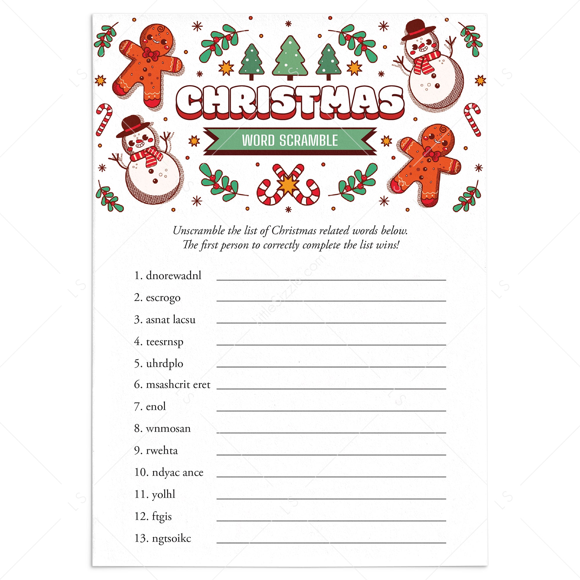 Unscramble Christmas Words Game with Answers Printable LittleSizzle Unscramble Christmas Words Game with Answers Printable LittleSizzle