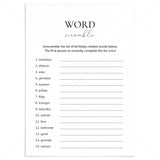 Birthday Party Game Word Scramble Answers Included Printable by LittleSizzle