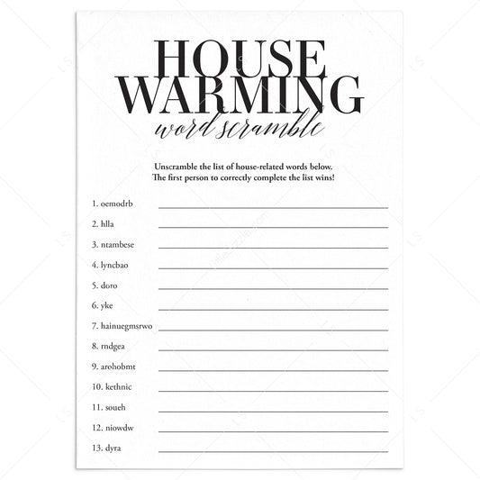 Housewarming Word Scramble Game with Answers Download by LittleSizzle