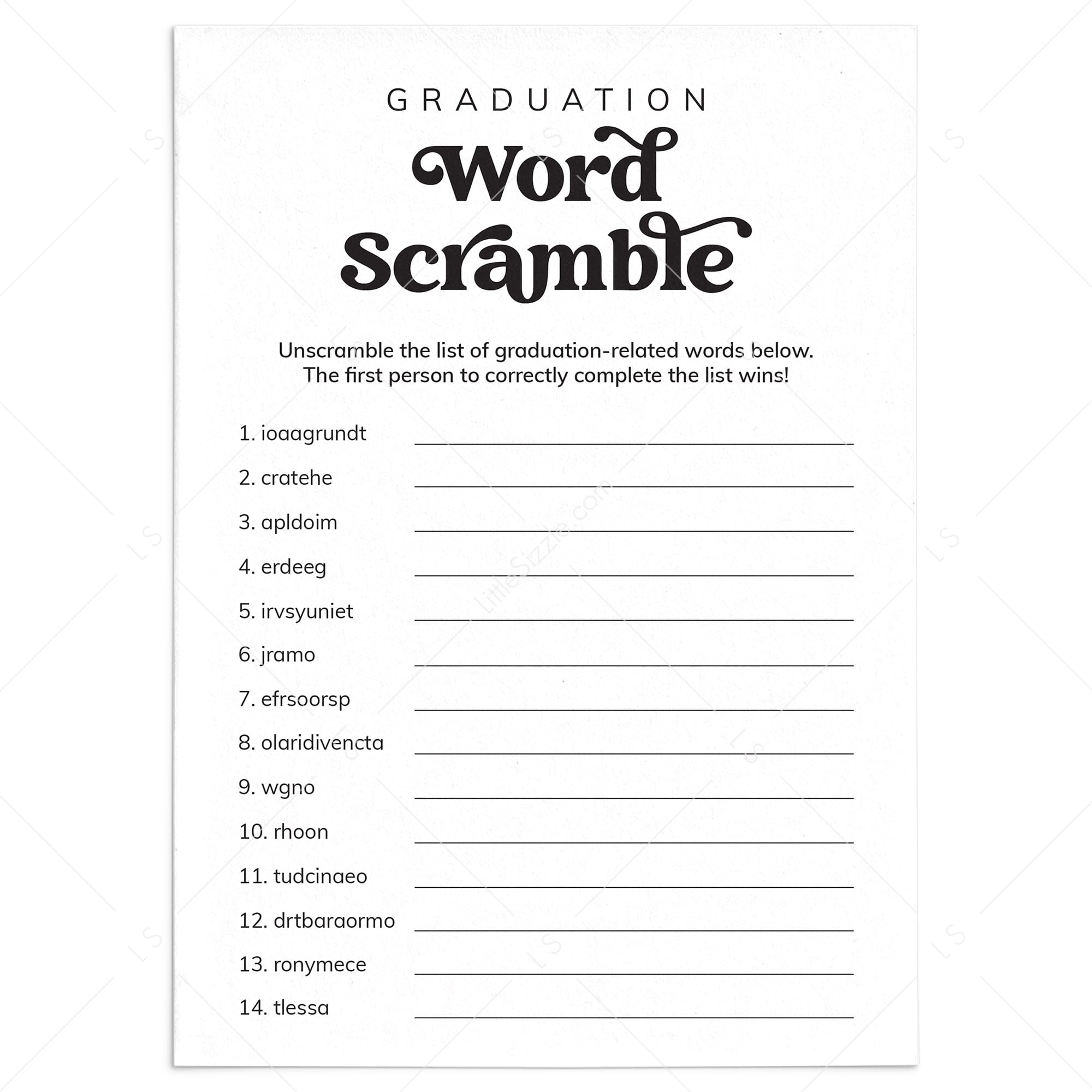 Graduation Word Scramble Answers PDF Included by LittleSizzle
