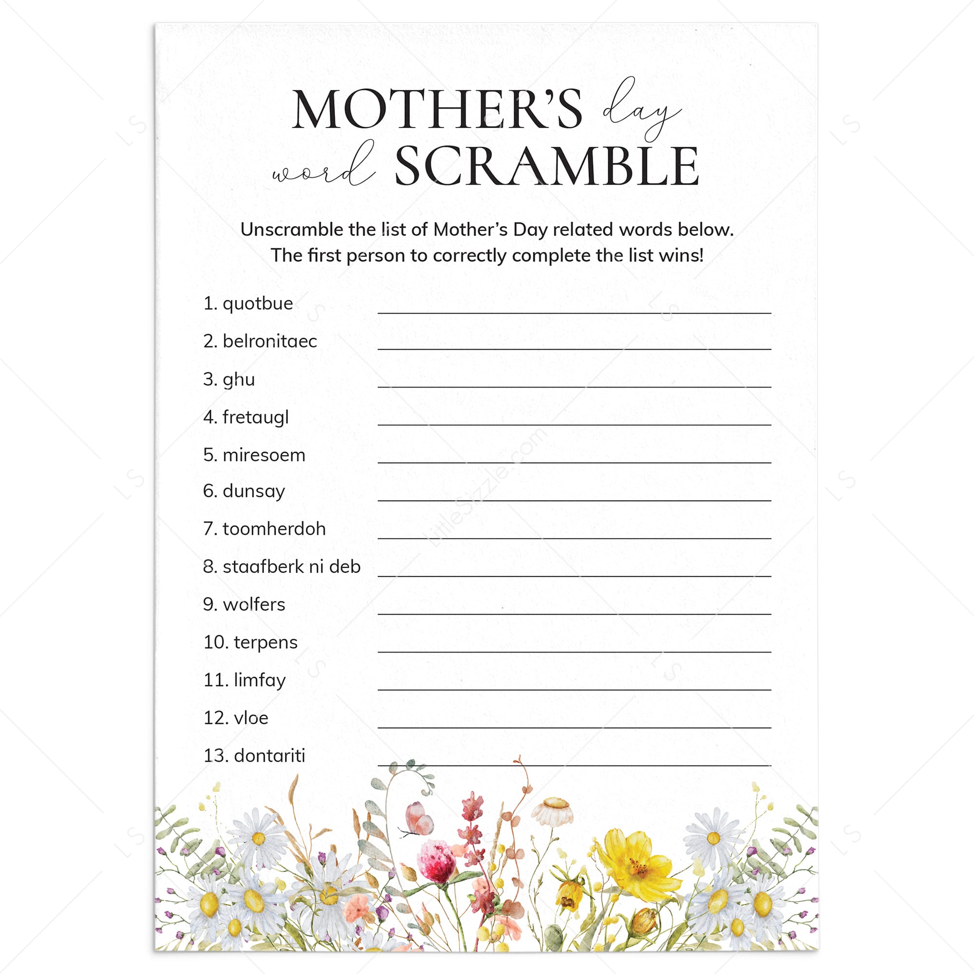 Mother's Day Word Scramble with Answers Printable by LittleSizzle