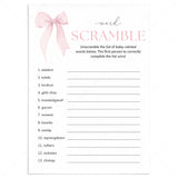 Coquette Baby Shower Word Scramble Game Printable by LittleSizzle
