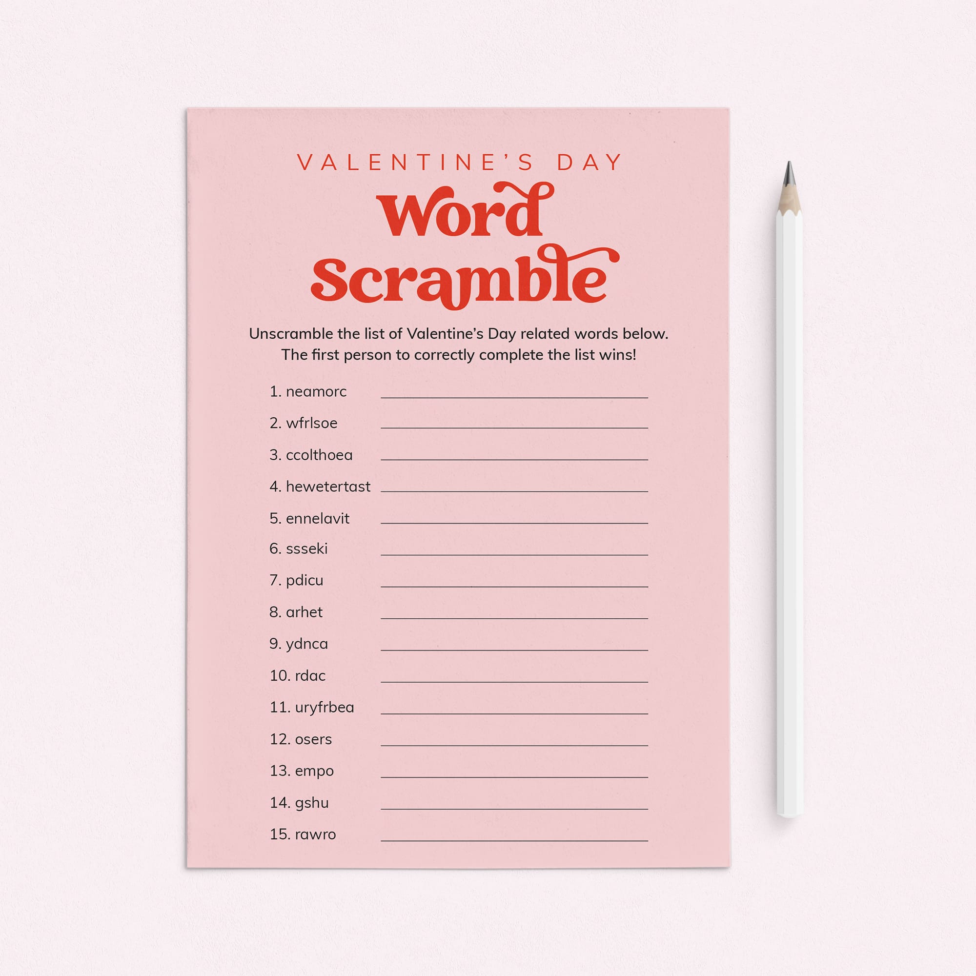 Valentine's Day Word Scramble Printable with Answers by LittleSizzle