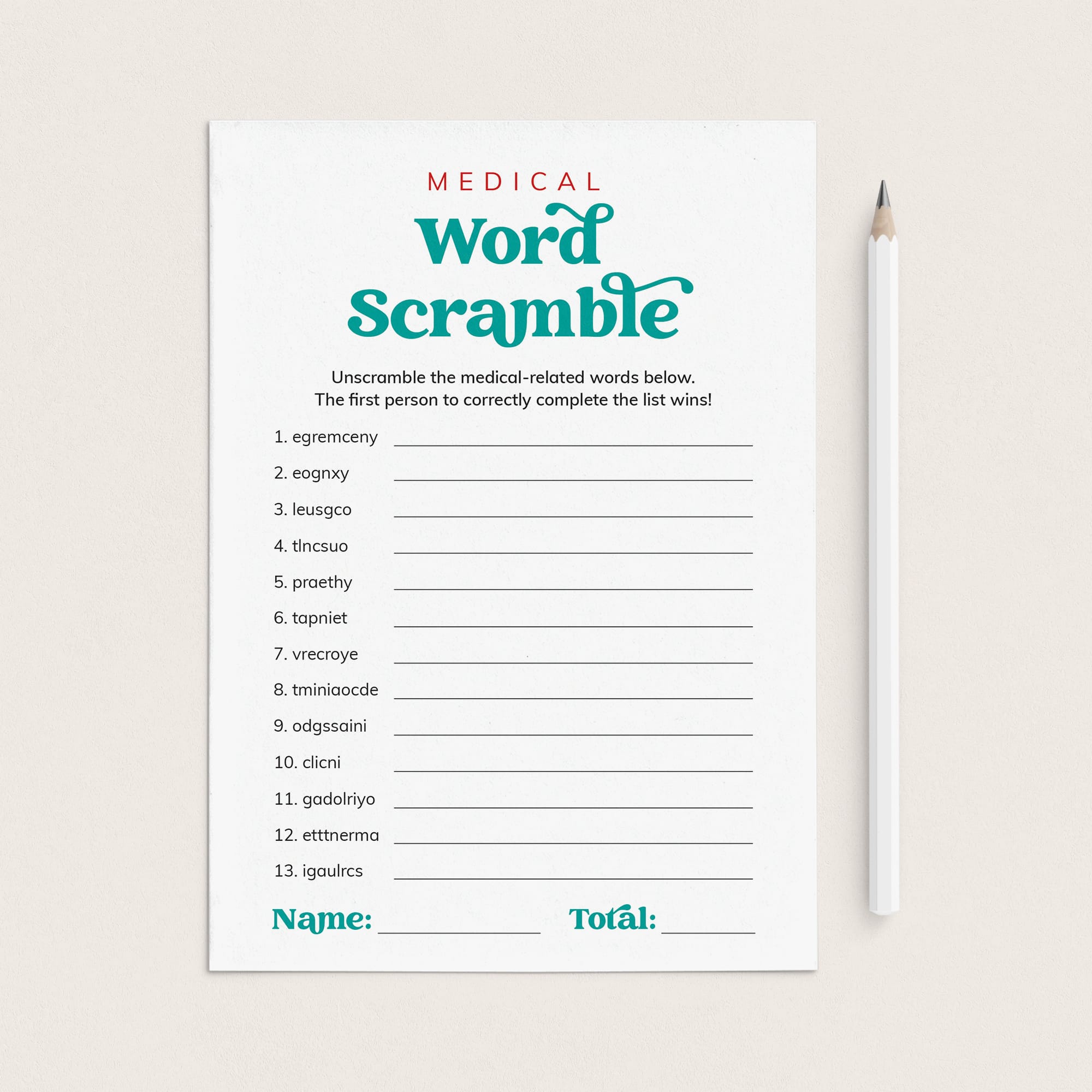 Medical Game Word Scramble with Answer Key Printable by LittleSizzle
