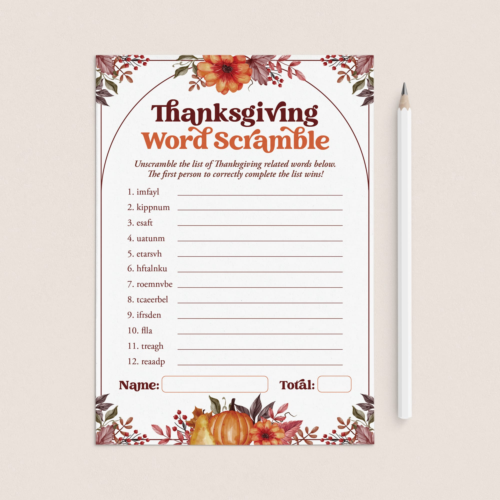 Thanksgiving Word Scramble Answers Included | Instant Download by LittleSizzle