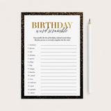 Black and Gold Theme Birthday Word Scramble Game Printable by LittleSizzle