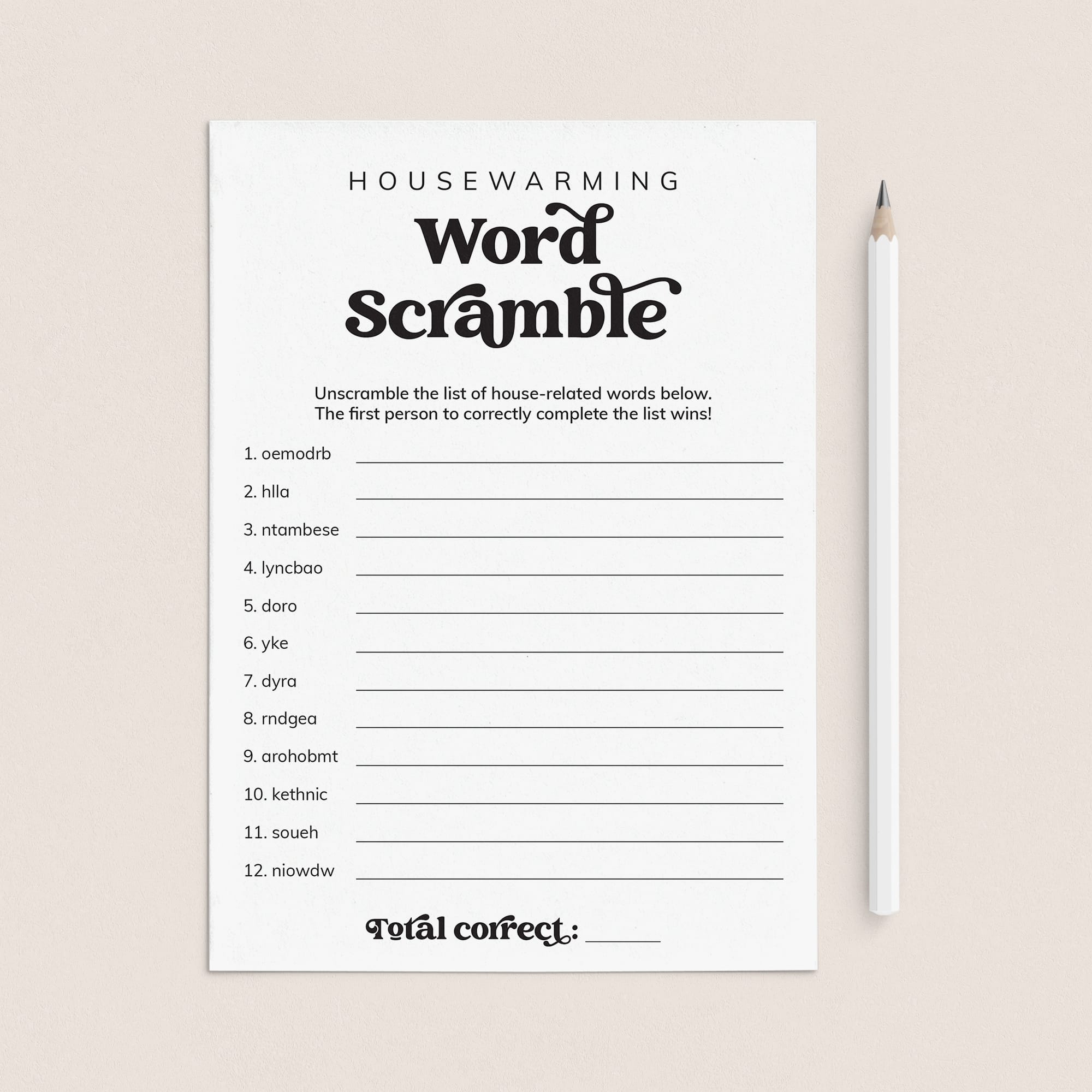 House Warming Game Word Scramble with Answers Printable by LittleSizzle