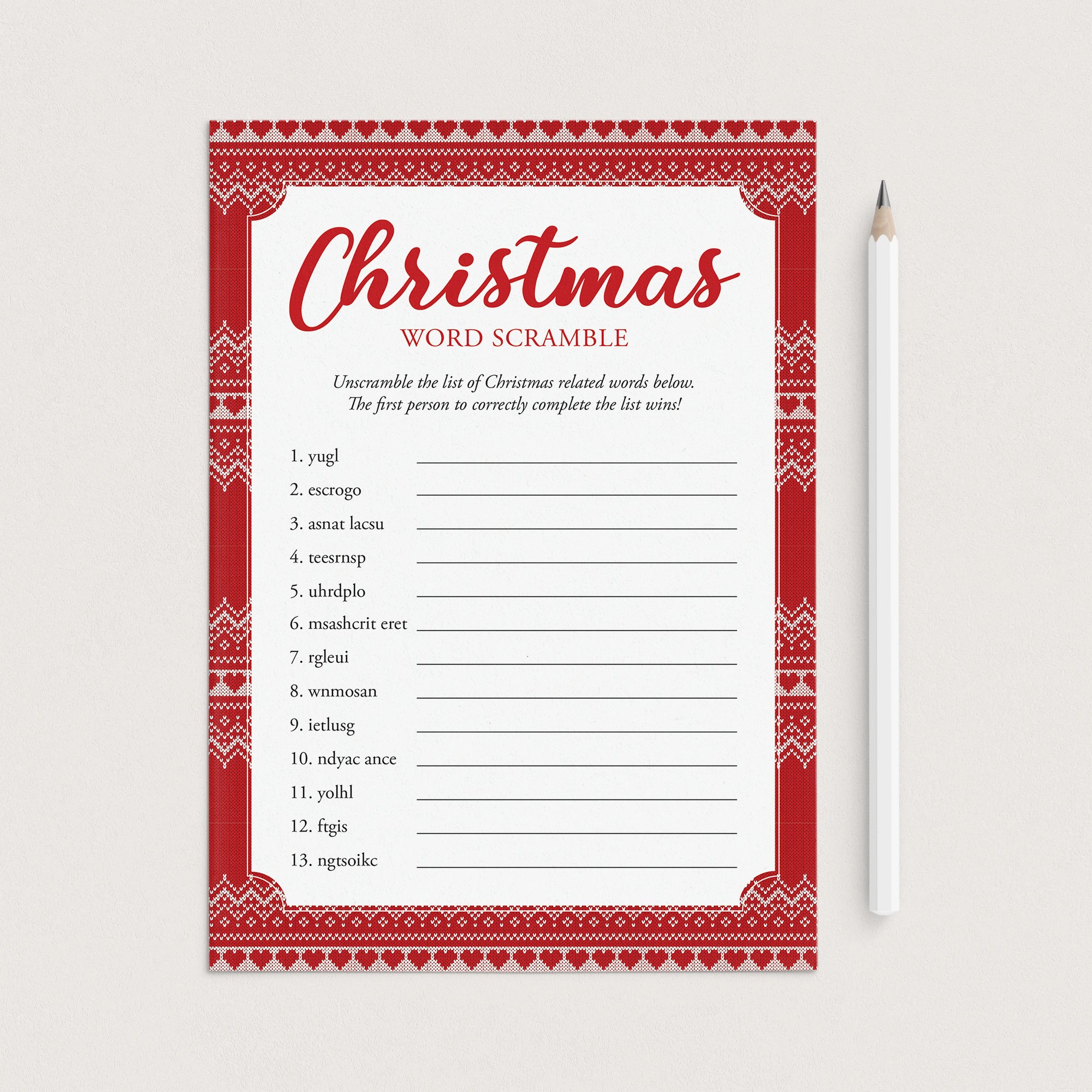 Christmas Word Scramble and Answers Printable by LittleSizzle