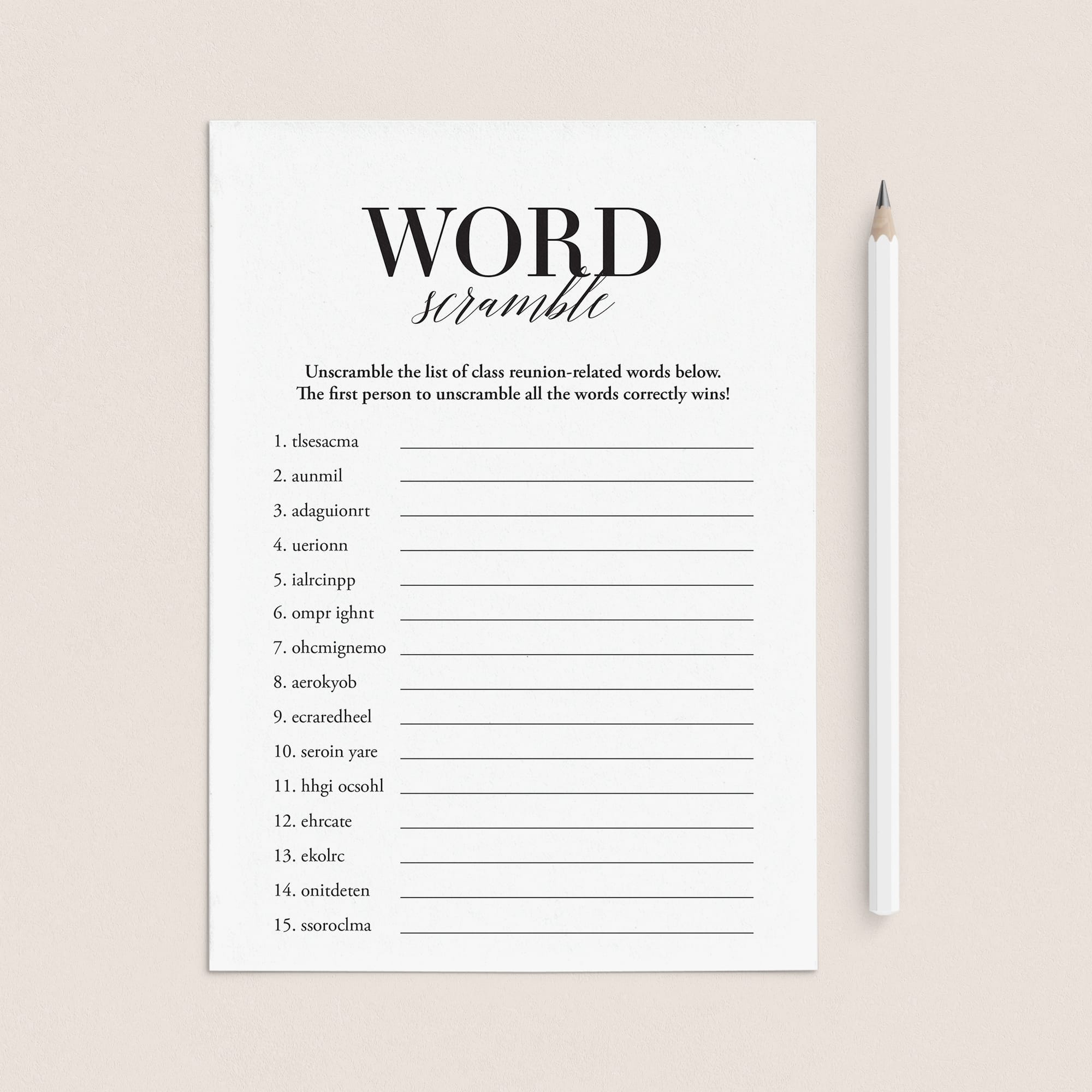 Class Reunion Word Scramble with Answer Key Printable by LittleSizzle