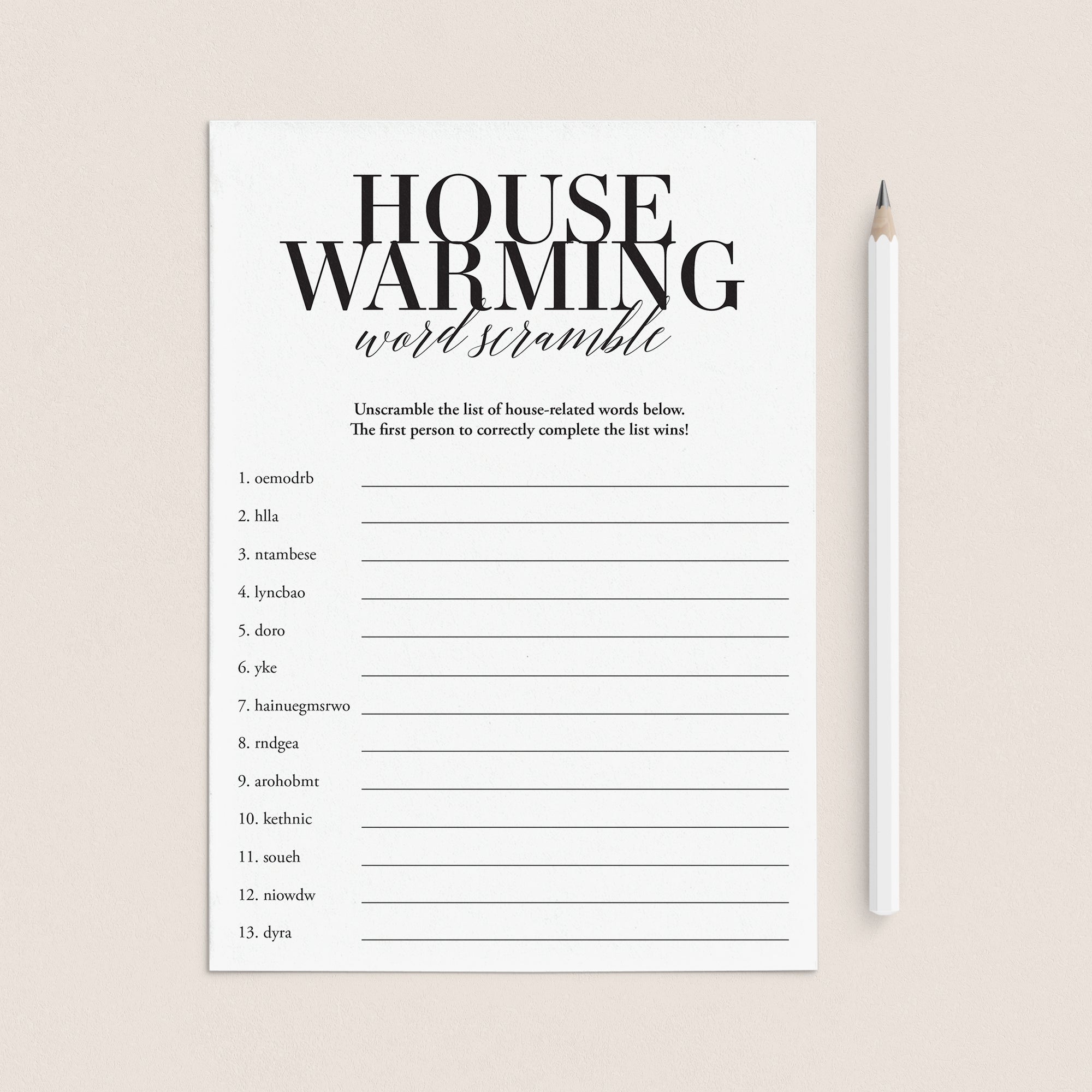 Housewarming Word Scramble Game with Answers Download by LittleSizzle