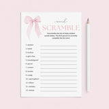 Coquette Baby Shower Word Scramble Game Printable by LittleSizzle