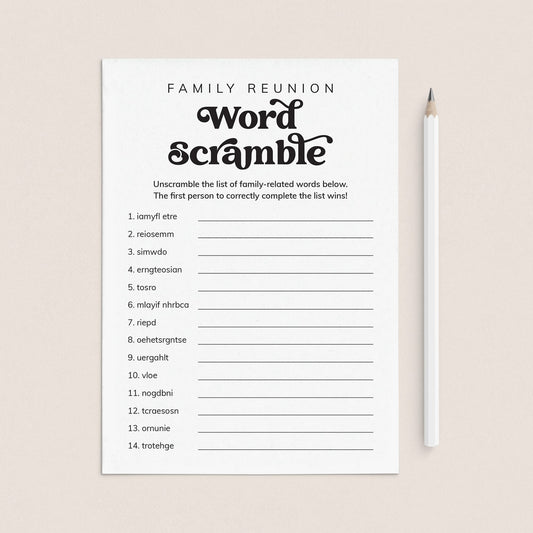 Printable Family Reunion Word Scramble with Answers by LittleSizzle