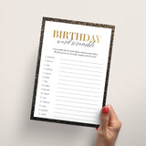 Black and Gold Theme Birthday Word Scramble Game Printable