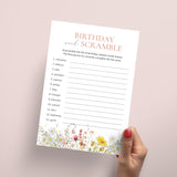 Wildflower Birthday Word Scramble Game with Answers Printable