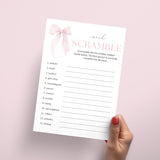 Coquette Baby Shower Word Scramble Game Printable