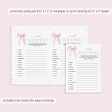 Coquette Baby Shower Word Scramble Game Printable