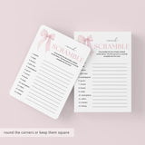 Coquette Baby Shower Word Scramble Game Printable