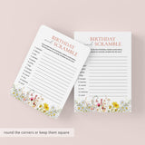 Wildflower Birthday Word Scramble Game with Answers Printable