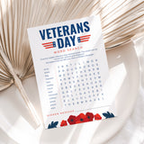 Veterans Day Word Search with Answer Key Printable