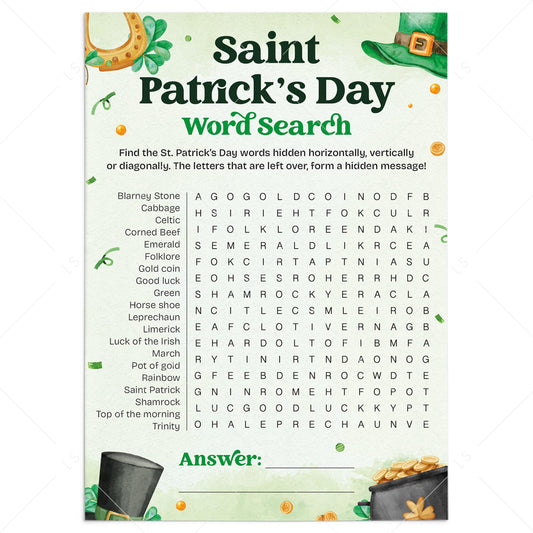 St. Patrick's Day Word Search for Adults Printable Game by LittleSizzle