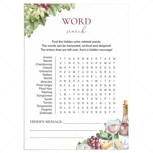 Wine Word Search Game Printable by LittleSizzle