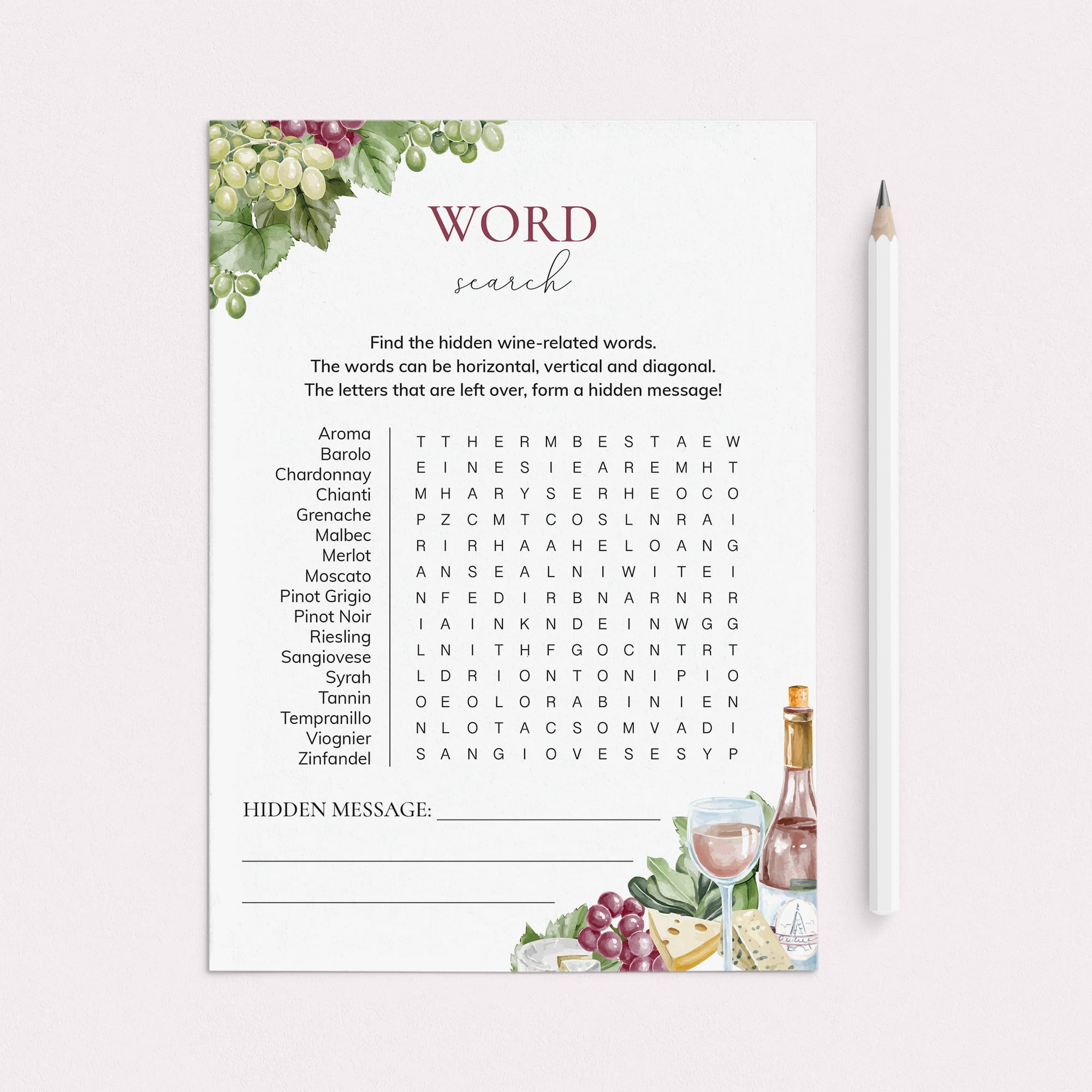 Wine Word Search Game Printable by LittleSizzle