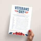 Veterans Day Word Search with Answer Key Printable