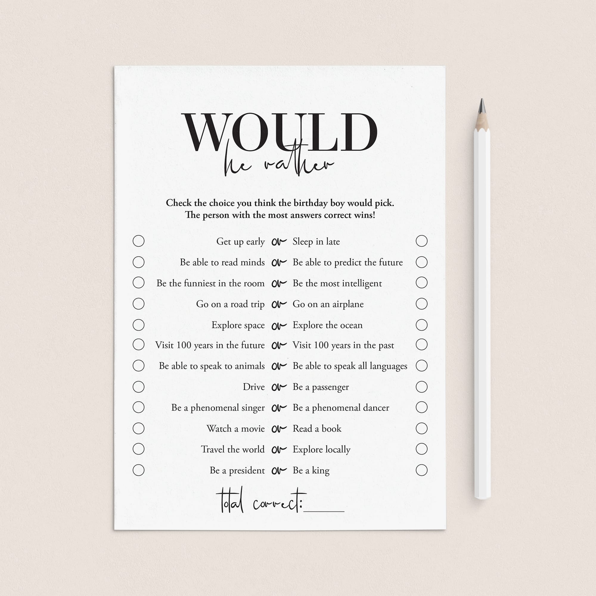 Birthday Would He Rather Game Printable by LittleSizzle