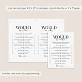 Birthday Would He Rather Game Printable