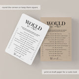 Birthday Would He Rather Game Printable