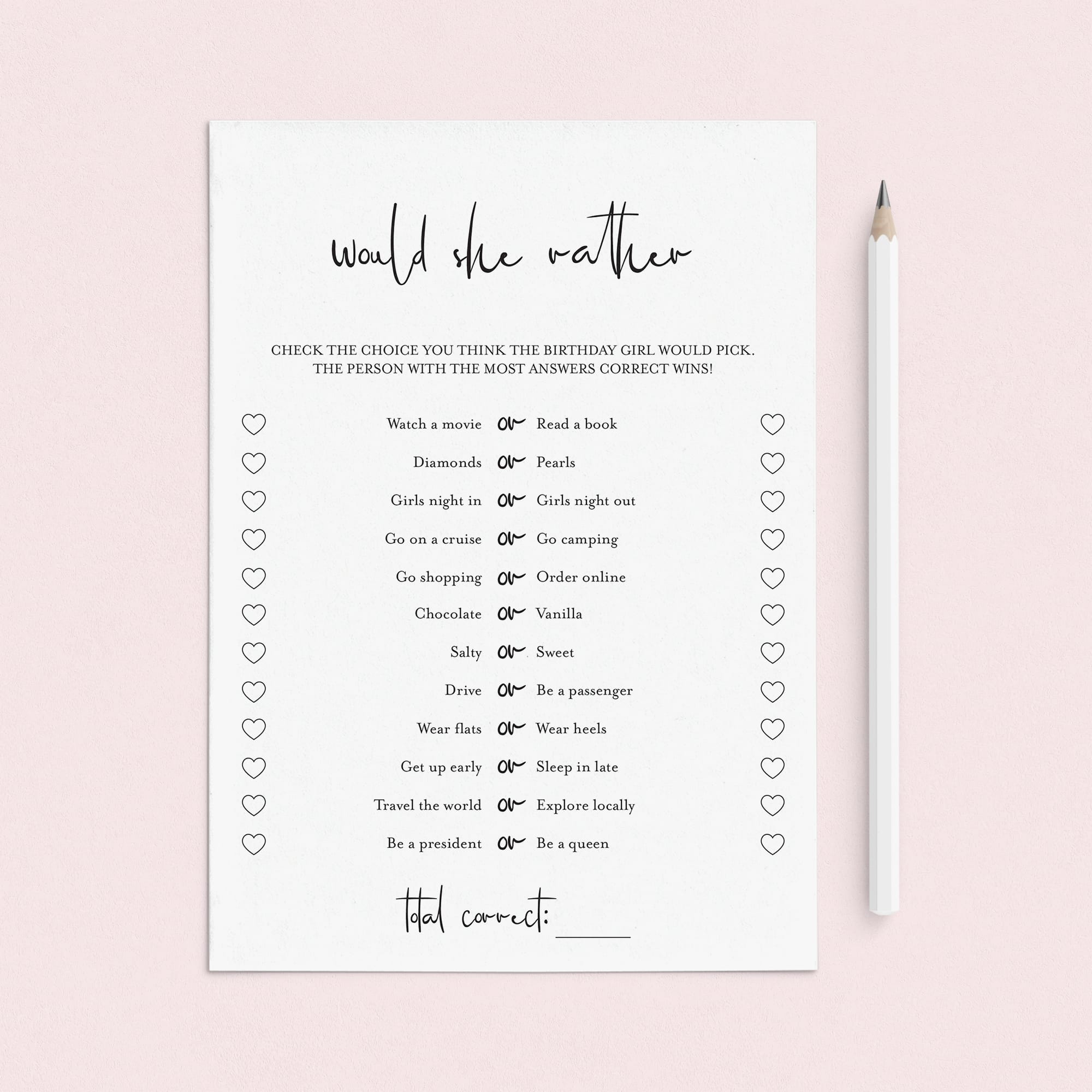 Girl Birthday This or That Game Printable by LittleSizzle