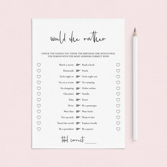 Girl Birthday This or That Game Printable by LittleSizzle