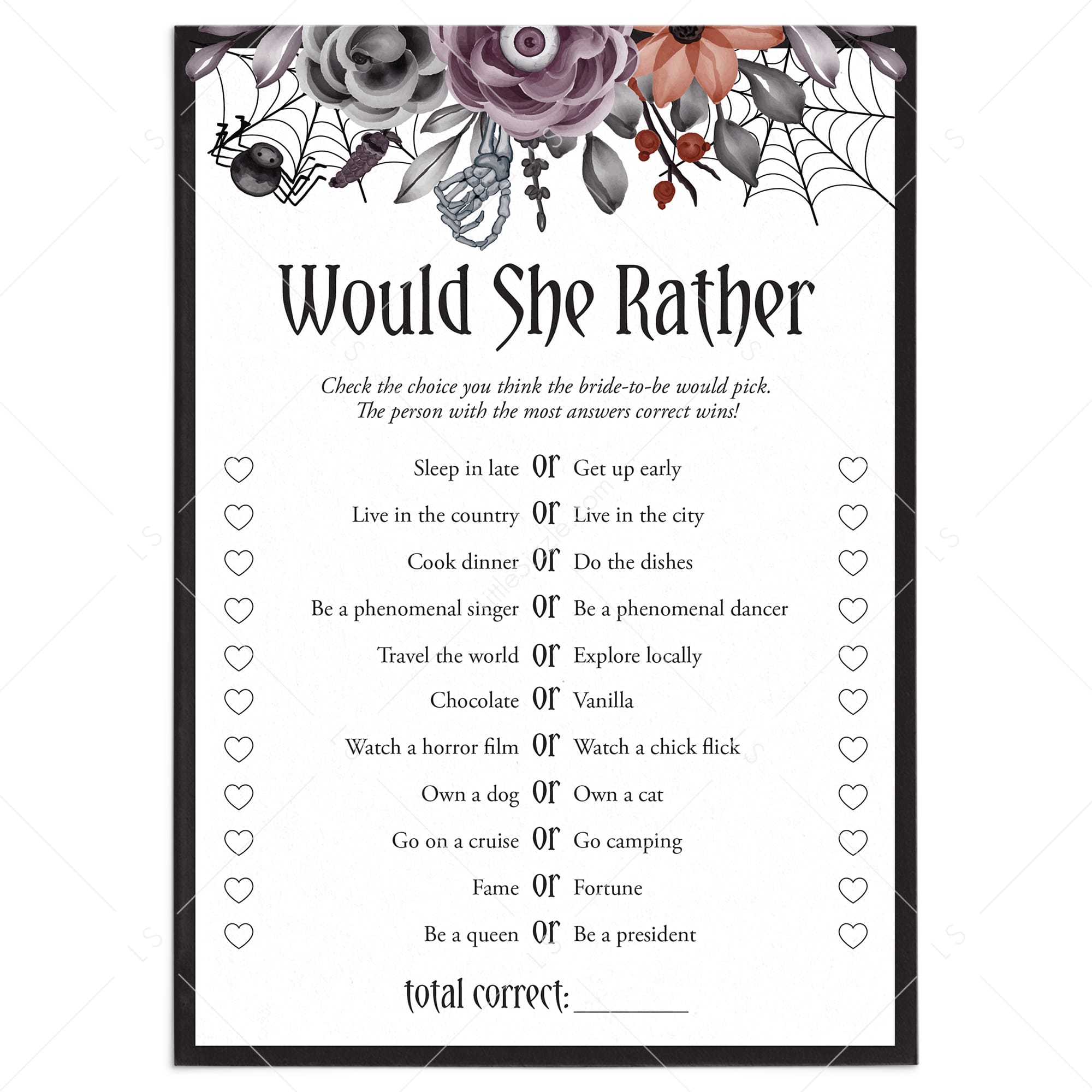 Halloween Theme Bridal Shower Game Would She Rather by LittleSizzle