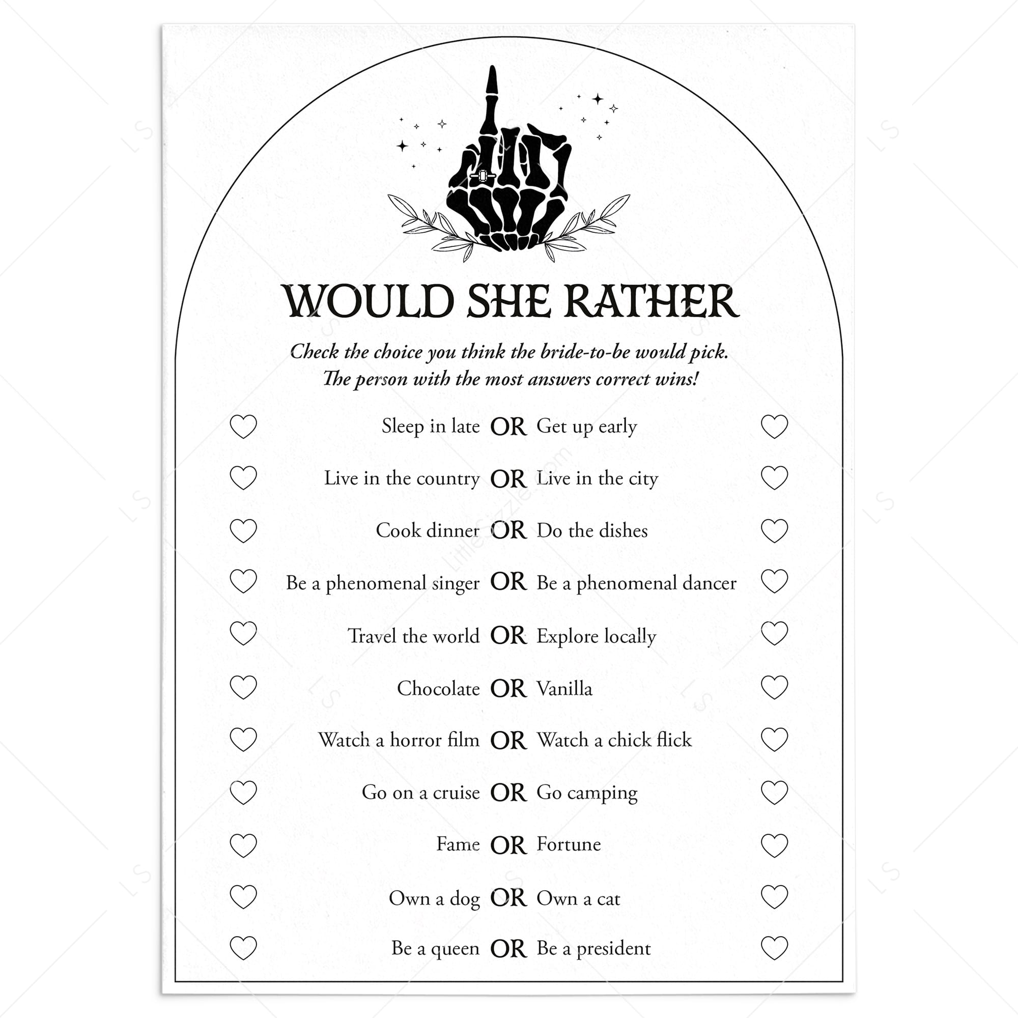 Would She Rather Bridal Shower Game Halloween Theme by LittleSizzle