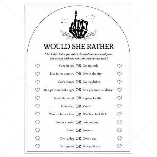 Would She Rather Bridal Shower Game Halloween Theme by LittleSizzle