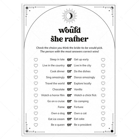 The Coven Bridal Shower Would She Rather Game Printable by LittleSizzle