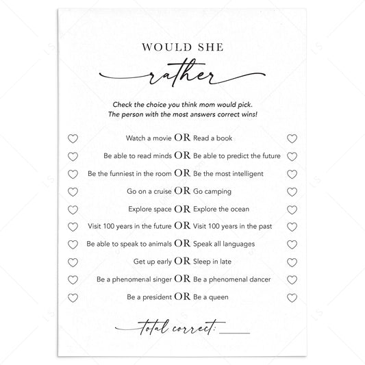 Would She Rather Printable Game for Mother's Day by LittleSizzle