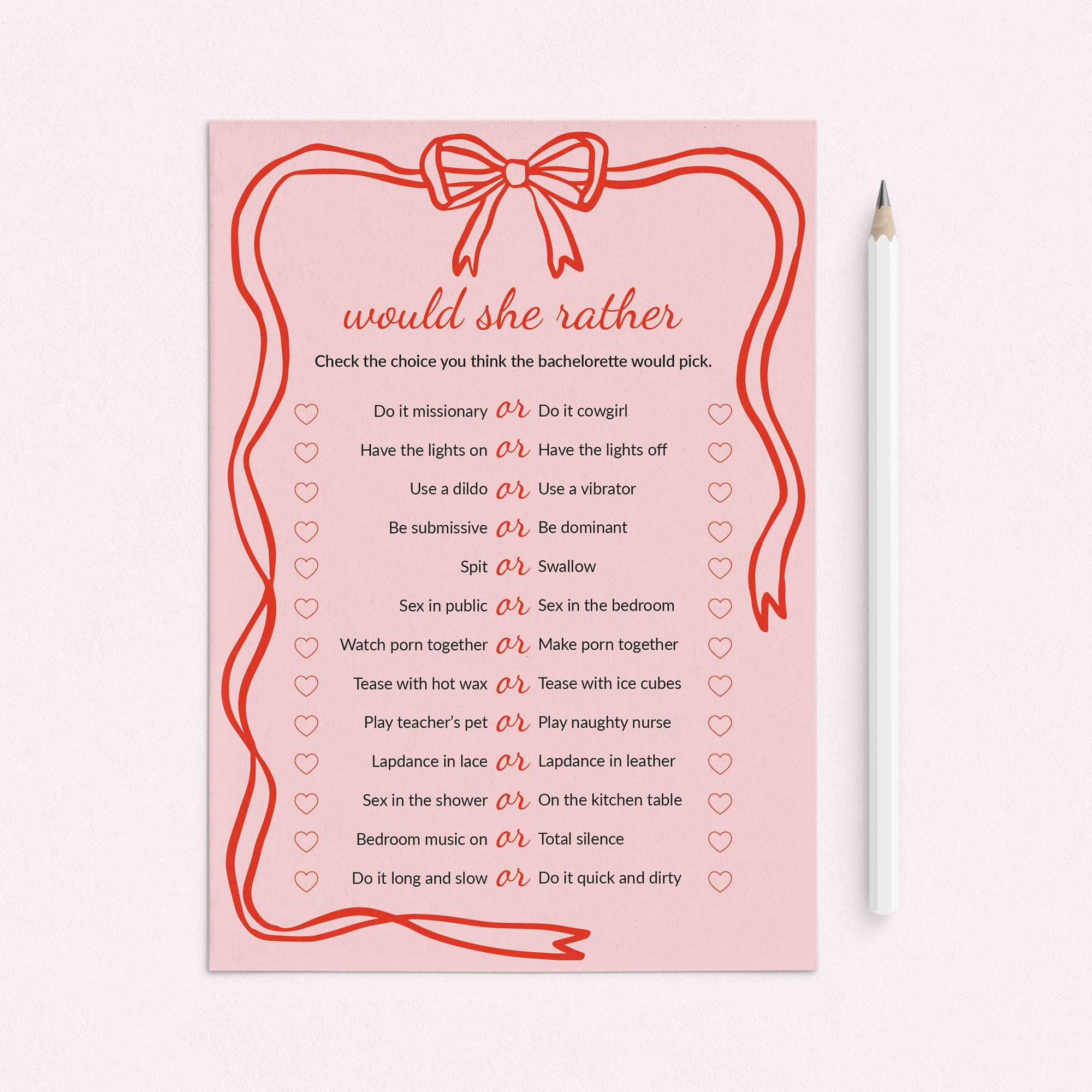 Dirty Bachelorette Would She Rather Questions Printable by LittleSizzle