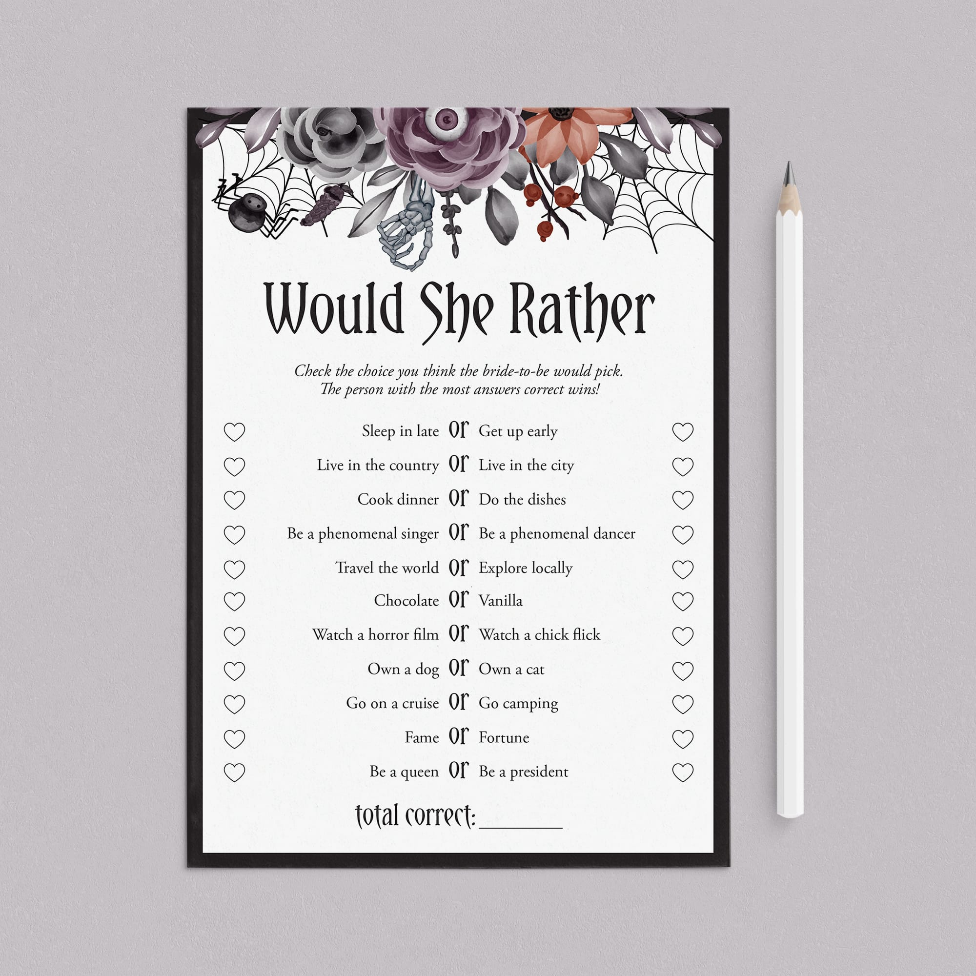 Halloween Theme Bridal Shower Game Would She Rather by LittleSizzle