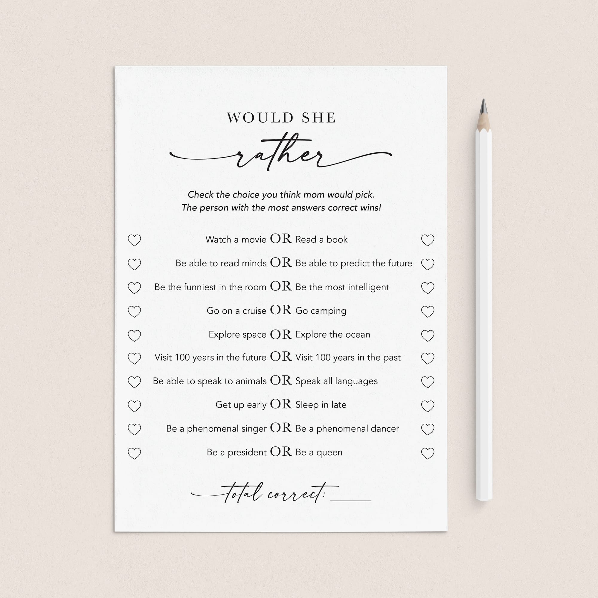 Would She Rather Printable Game for Mother's Day by LittleSizzle