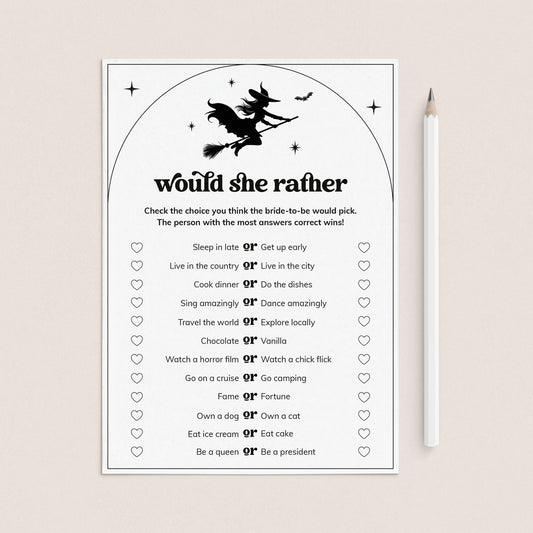 Let's Go Witches Bridal Shower Game Would She Rather Digital Download by LittleSizzle