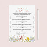 Wildflower Birthday Would She Rather Icebreaker Game by LittleSizzle